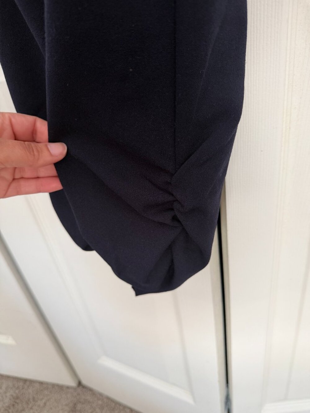 AQUA Navy Blue Scallop Trim Jumpsuit Tapered Leg Square Neck XS - Picture 2 of 4